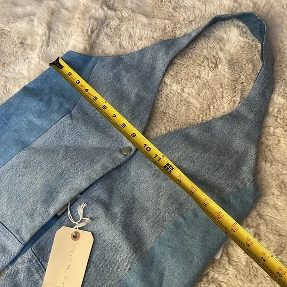 Free People X Tricia Fix repurposed Blue Denim Halter Top